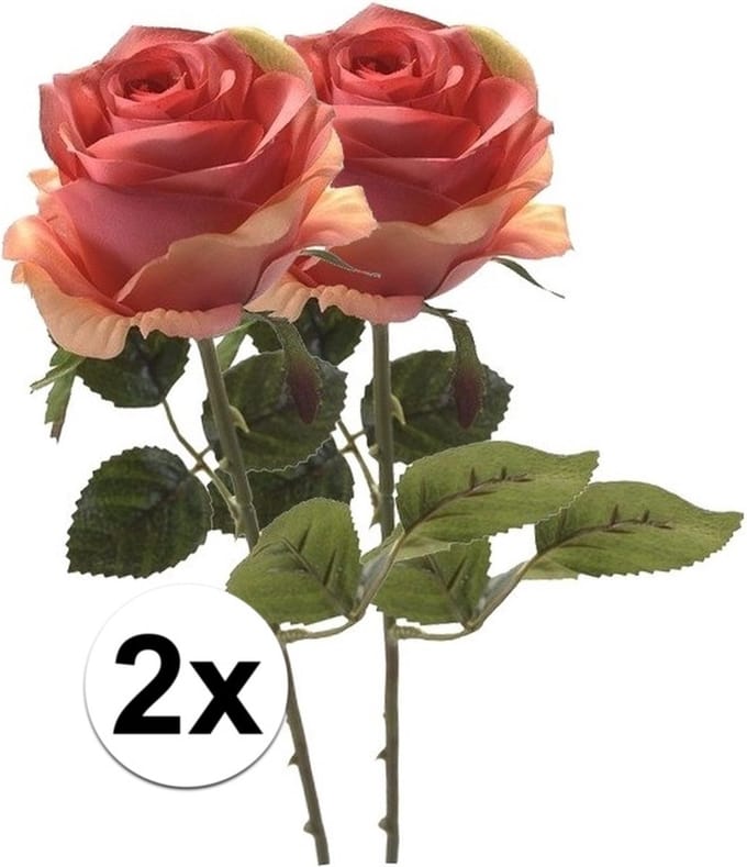 Emerald Kunstbloem roos Simone - 2x - roze - 45 cm - decoratie bloemen