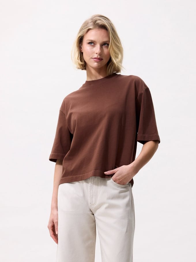 Catwalk Junkie dames O-hals shirt loose fit bruin