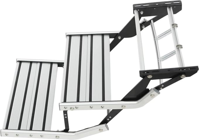 Dubbele Caravan Trede - Vouwtrap Camper - Veilig Instappen - Hoge Stabiliteit - 55 x 88 x 44 cm - Zilver