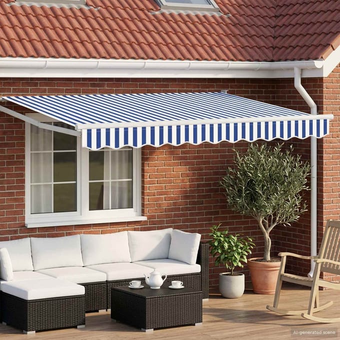 vidaXL - Uitschuifbare - luifel - Blauw - en - Wit - 3,5 - x - 2 - m