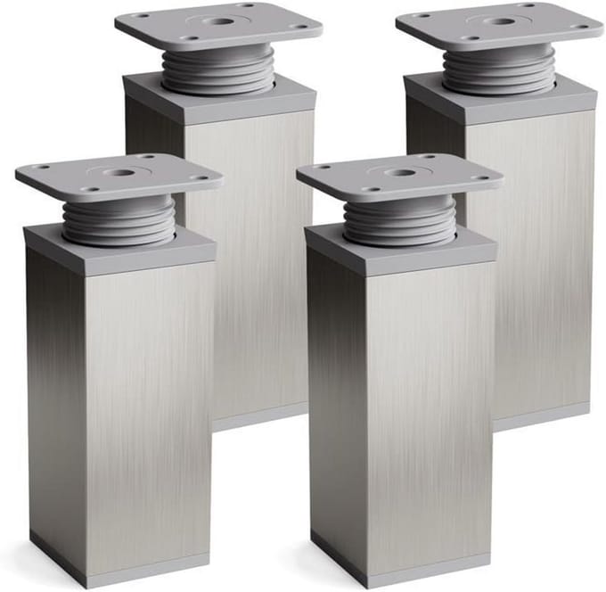 Set van 4 Verstelbare Meubelpoten Grijs RVS Vierkant 120mm voor Kast en Meubels