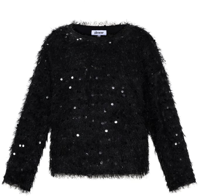Comfortabele Geweven Polyester Dames Top met Lange Mouwen en Pailletten - Zwart - Maat S