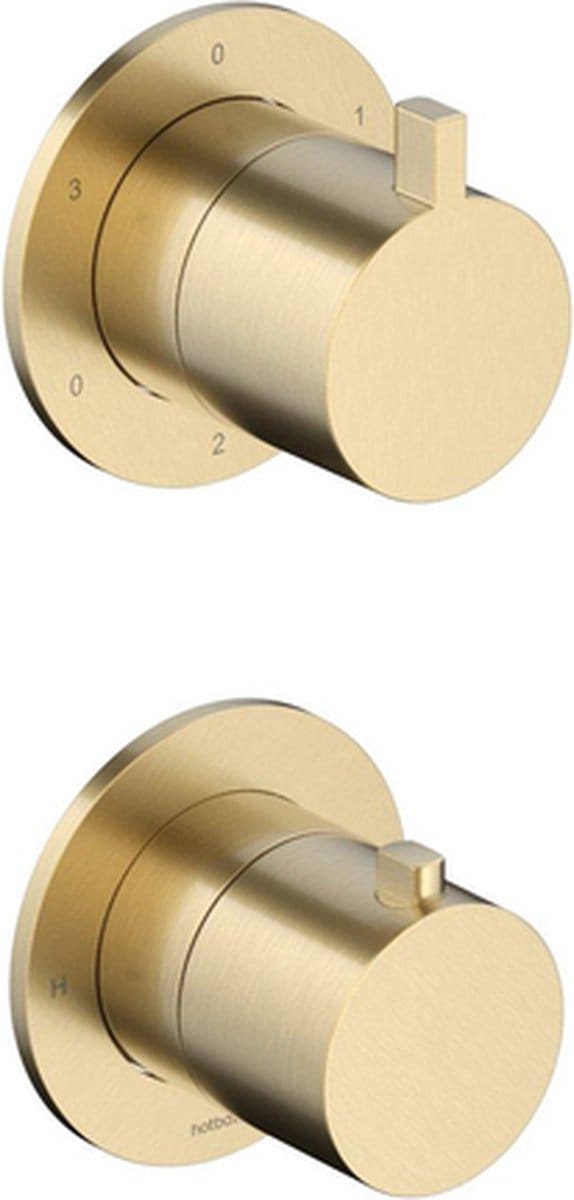 Hotbath Ace AC039EXT afbouwdeel inbouwthermostaat met 3-weg stop-omstel geborsteld messing PVD