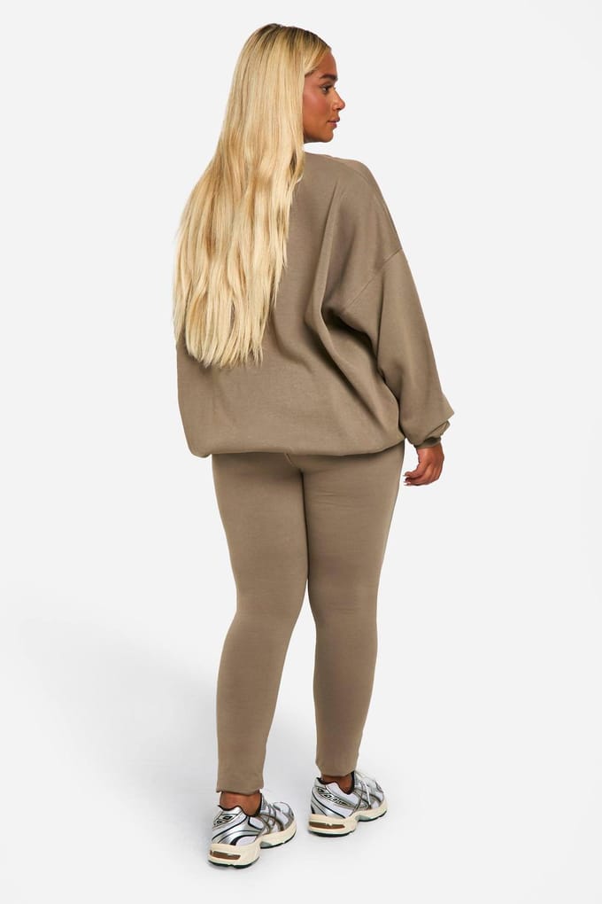 boohoo Dames Plus Puff Print Legging Trainingspak | Chocoladebruin | Maat: 44
