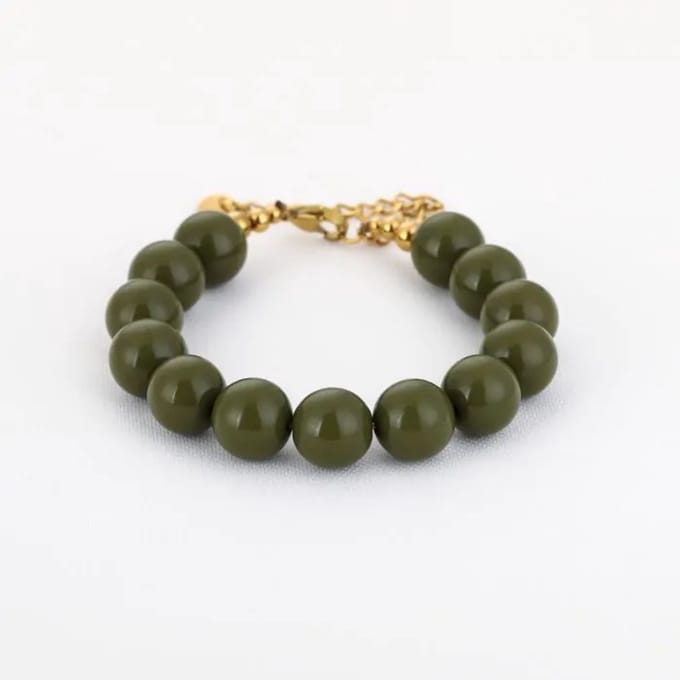 Bijoutheek Armband (Sieraad) Statement Grote Kralen Olive