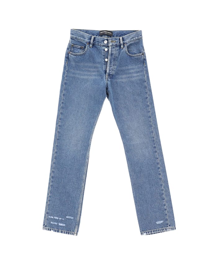 Balenciaga Slim Fit Versleten Jeans in Blauw Katoen