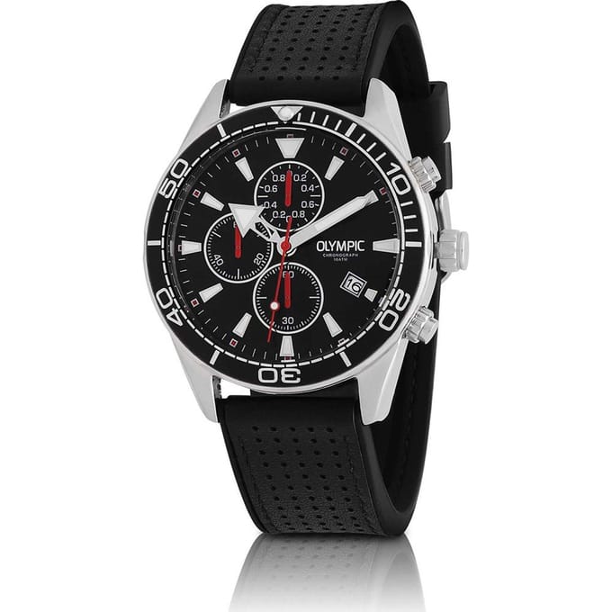Olympic OL72HSL074 ADAM Horloge - Staal - Leer - Zwart