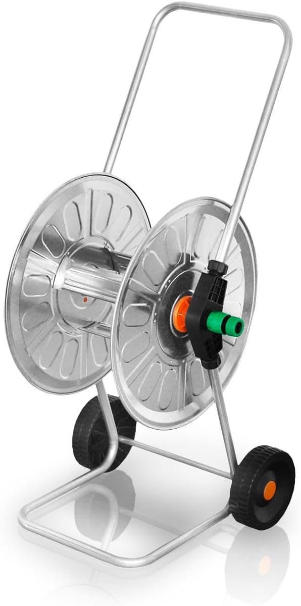 Slanghaspel Trolley - Slangwagen Metaal - Tuin Bewatering - Grote capaciteit - 60 meter - Zilver