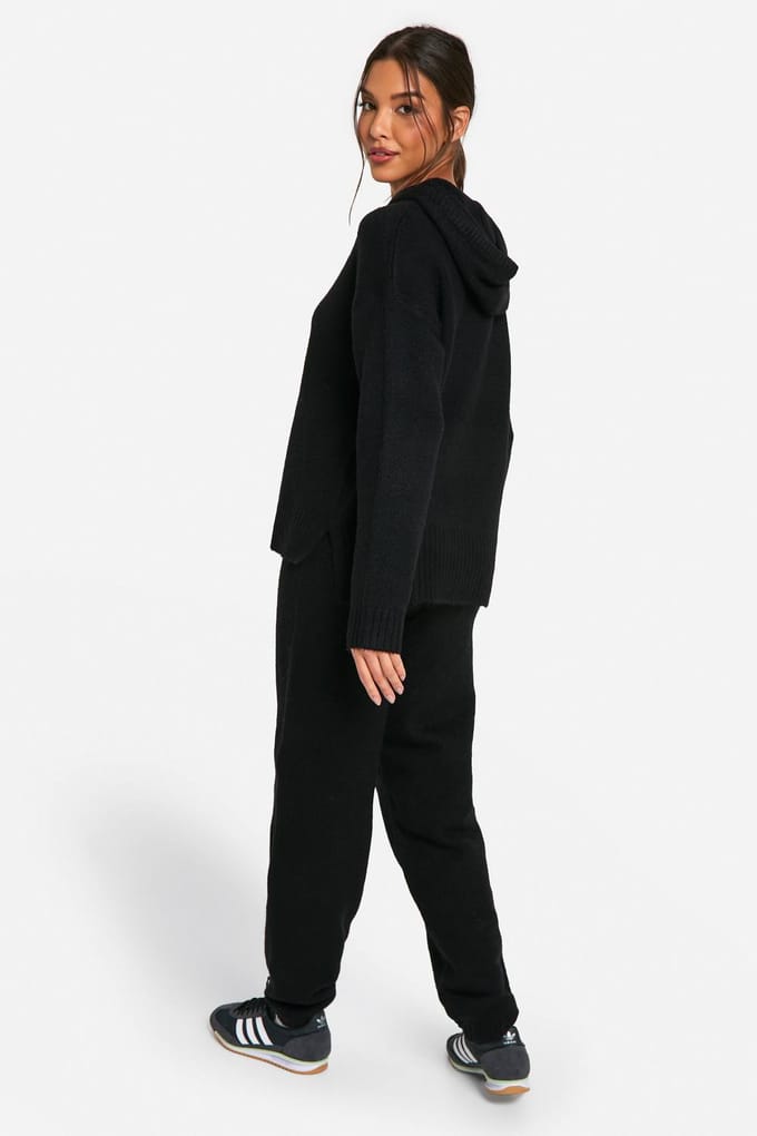 boohoo Dames Soft Knit Fine Gauge Tracksiut | Black | Maat: Medium