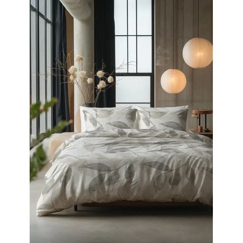 Sleeptime Dekbedovertrek Foliage Grijs - Eenpersoons 140 x 200/220 cm + 1 kussensloop