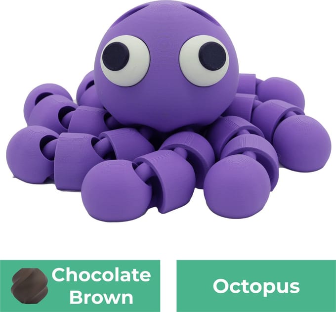 Flexibele octopus beeld – Decoratief beeld - Chocolade Bruin - 3d geprinte beeld – Unieke woondecoratie - 25CM