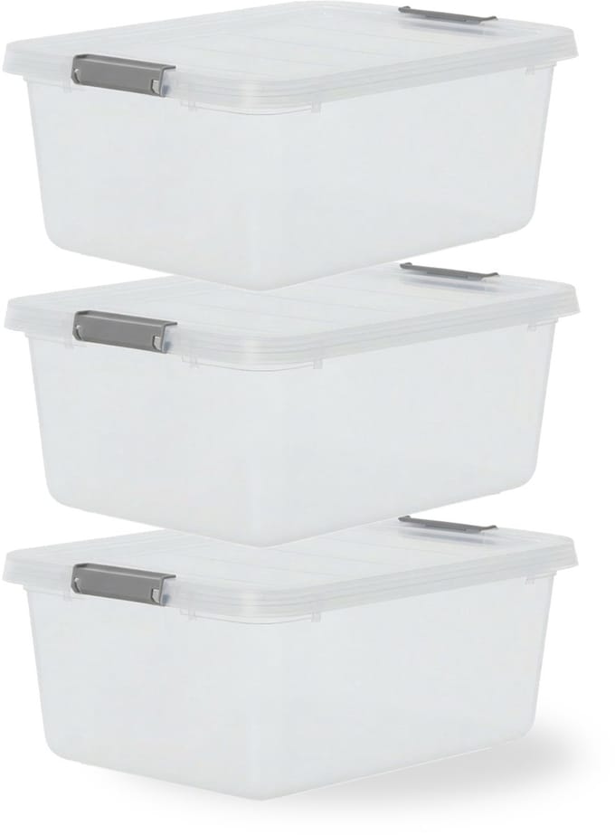 IRIS Storage Opbergbox met Clips - 12.5L - Stapelbaar - Kunststof - Transparant/Grijs - Set van 3