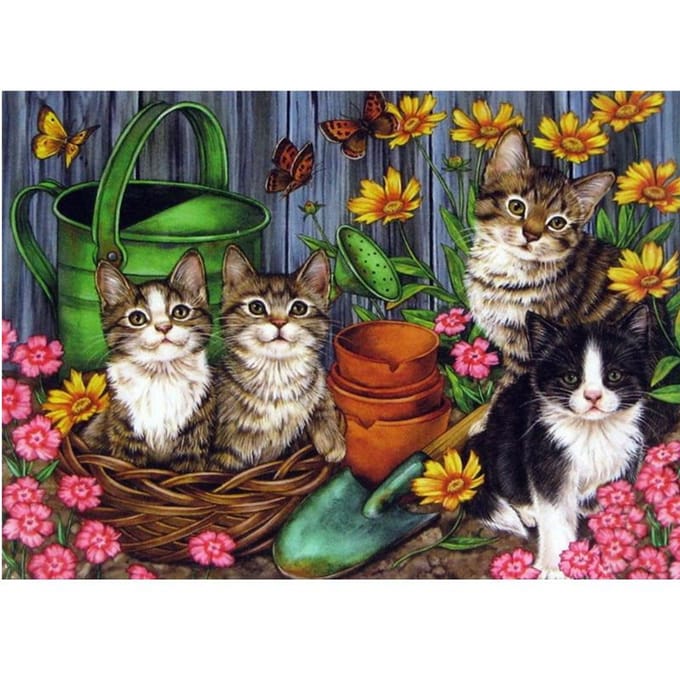 Peinture de diamant d'animal 5D à faire soi-même, broderie complète de chaton rond 20X30CM gray