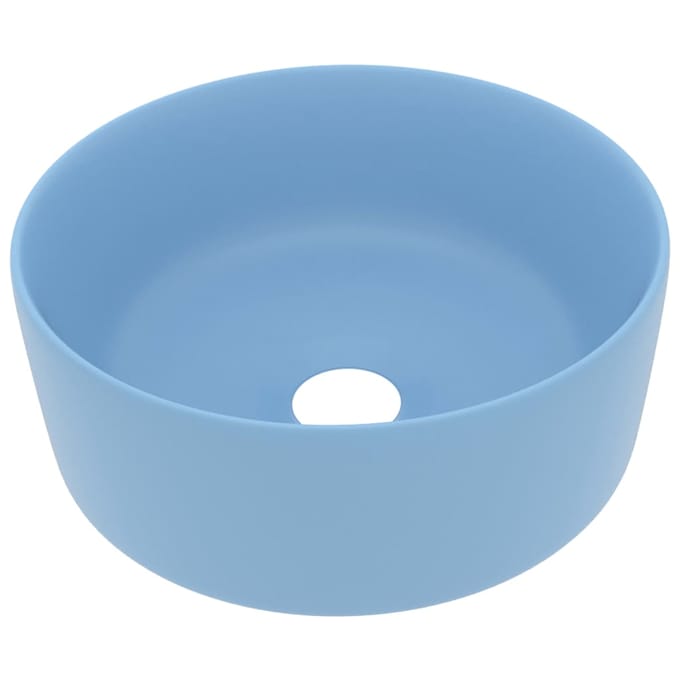 vidaXL - Wastafel - rond - 40x15 - cm - keramiek - mat - lichtblauw
