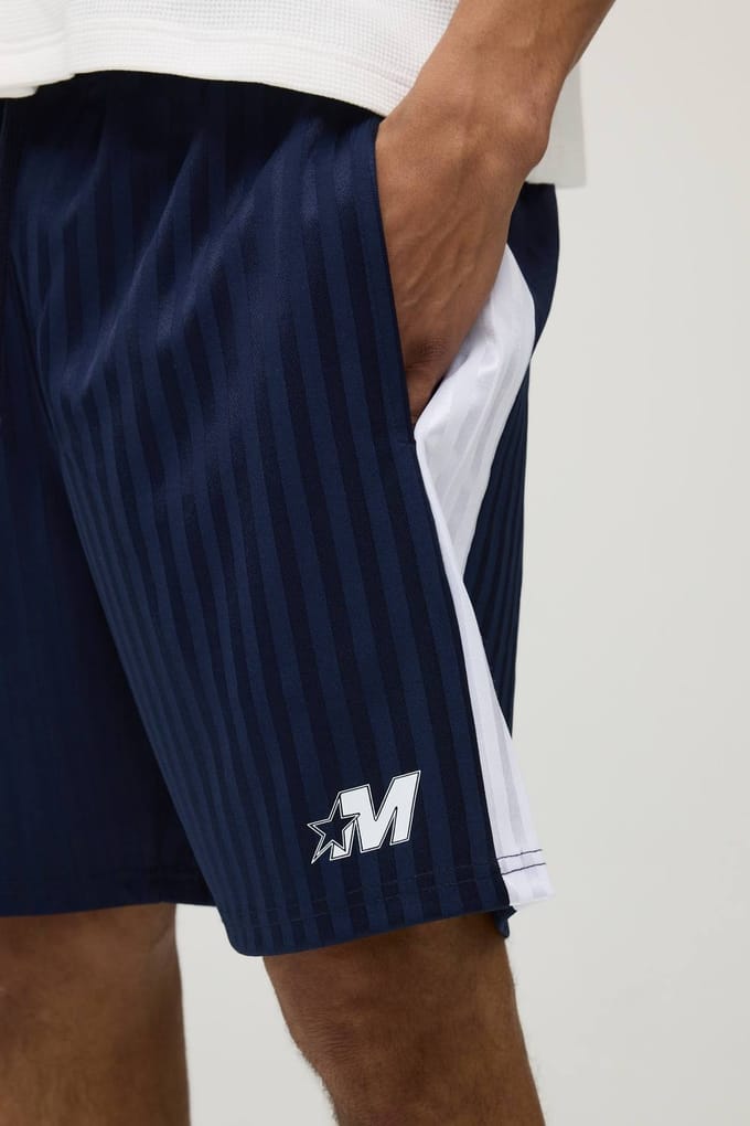 Regular Fit Gestreepte M Ster Paneel Korte Broek | Navy | Size Medium