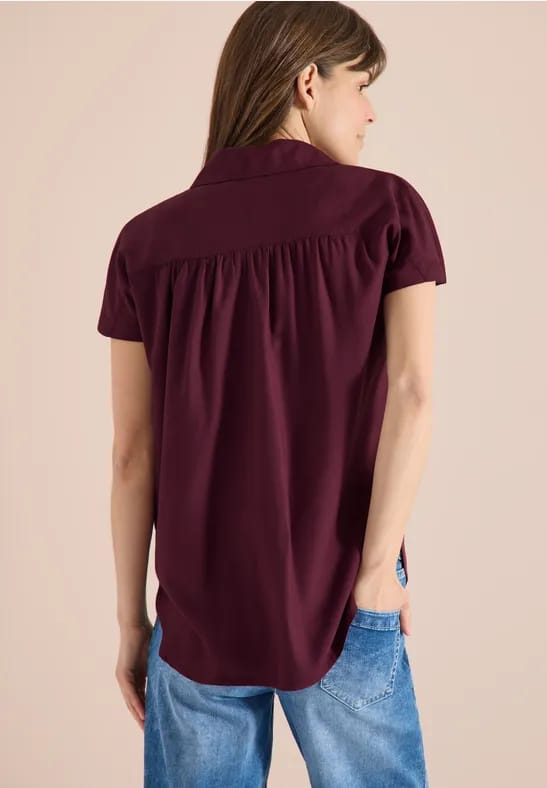 Basic blouse met overhemdkraag in effen kleur