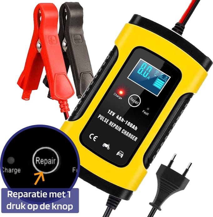 Techgenics Acculader - Druppellader 12V - Voor Motor Auto Scooter Boot Camper - 12V 6A - Geel