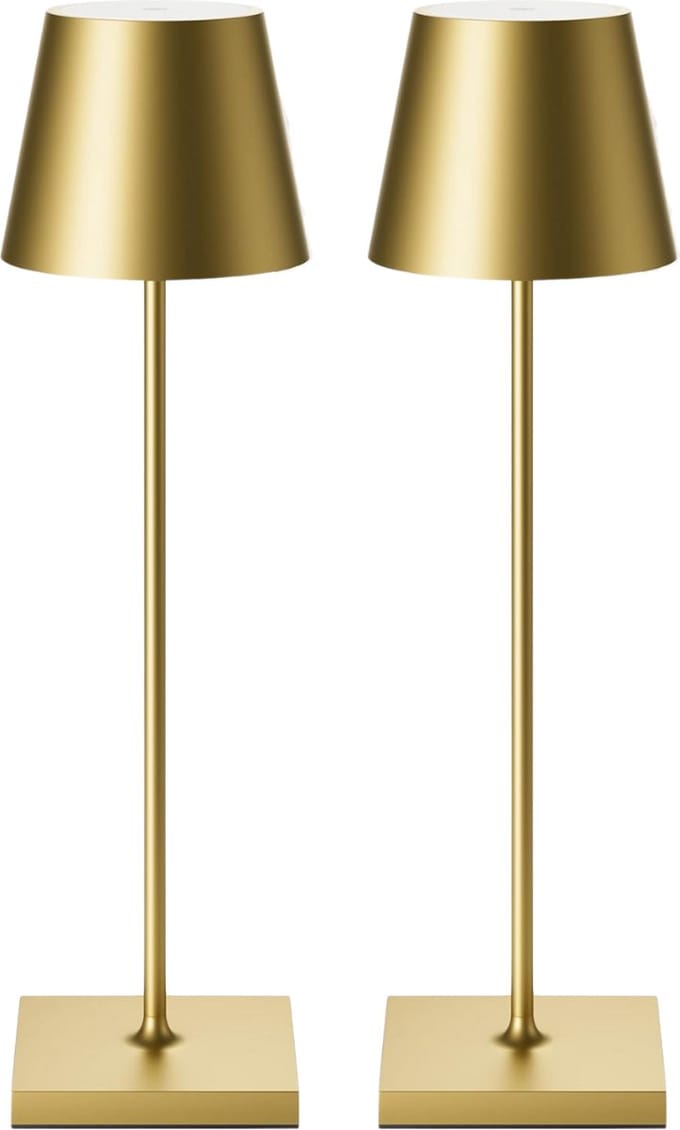 2 Stuks - Oplaadbare Tafellamp - Dimbaar - Aluminium - Bureaulamp - Waterdicht - 38CM - Goud