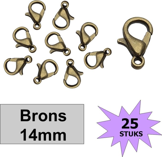 25x Karabijn Sluitingen - Karabijnsluitingen - Karabijnhaakjes - Brons - 14mm - 25 Stuks
