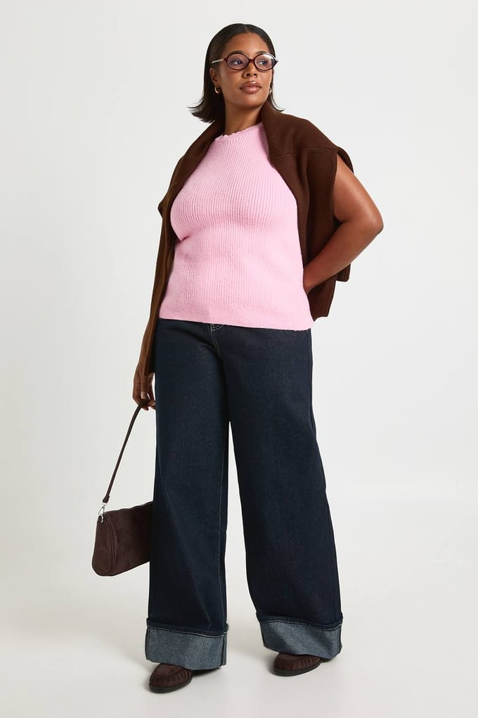 boohoo Dames Plus Gebreide Vest met ronde hals | Pink | Maat: 28