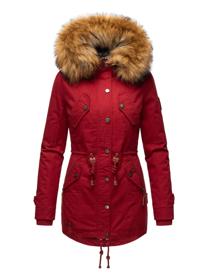Marikoo dames winterjas met afneembare imitatiebontkraag & taillekoord
