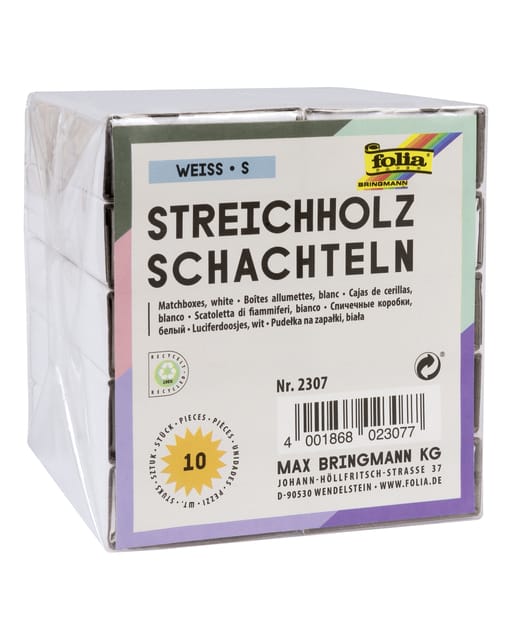 Luciferdoosjes Folia klein 53x37x11mm 10 stuks wit