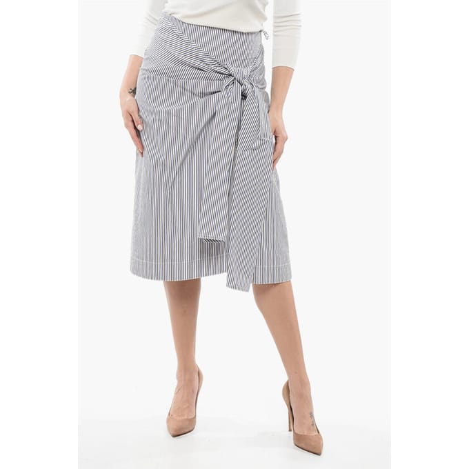 Gestreepte rok met knoopdetail in blauw