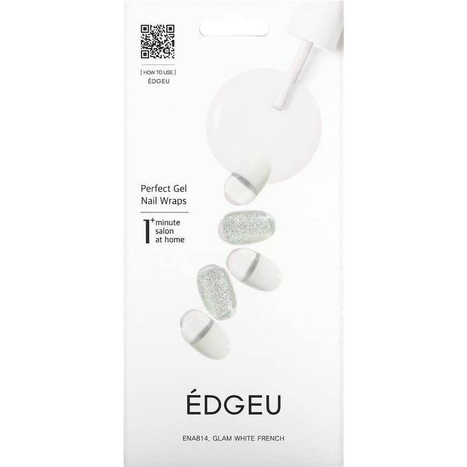 Edgeu, Perfect Gel Nail Wrap, ENT814, Glam White French, Set van 16 strips white
