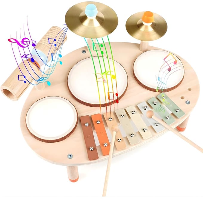 KIRA® Drumstel Voor Kinderen - Drumstel - Kinderdrum - Lichtbruin - 16cm x 4cm x 22cm
