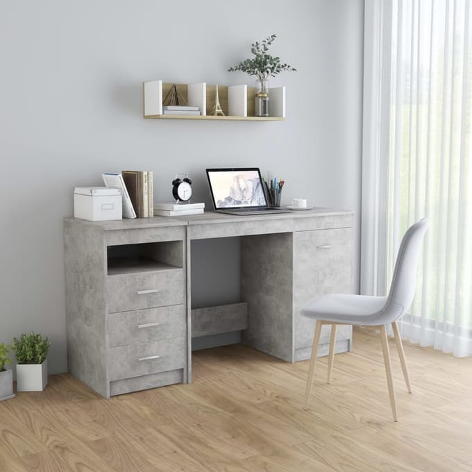 vidaXL - Bureau - 140x50x76 - cm - bewerkt - hout - betongrijs