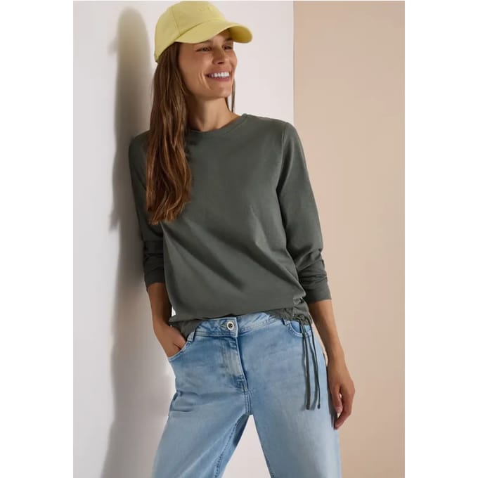 Longsleeve met ronde hals en tunnelkoord