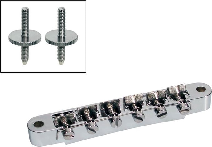 Brug voor e-gitaar, tune'o matic, nikkel, stud spacing 74,0mm, stud diam 4,0mm