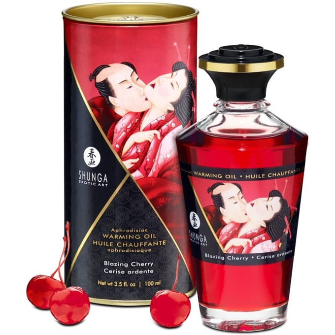 Shunga - Verwarmende Olie - Om Van Het Lichaam Te Likken - Blazing Cherry