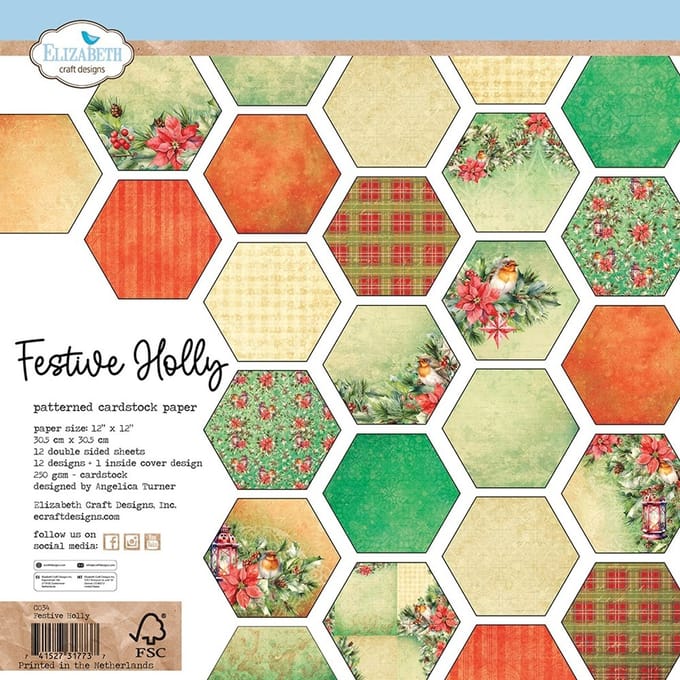 ECD papierblok Festive Holly 12x12 dubbelzijdig
