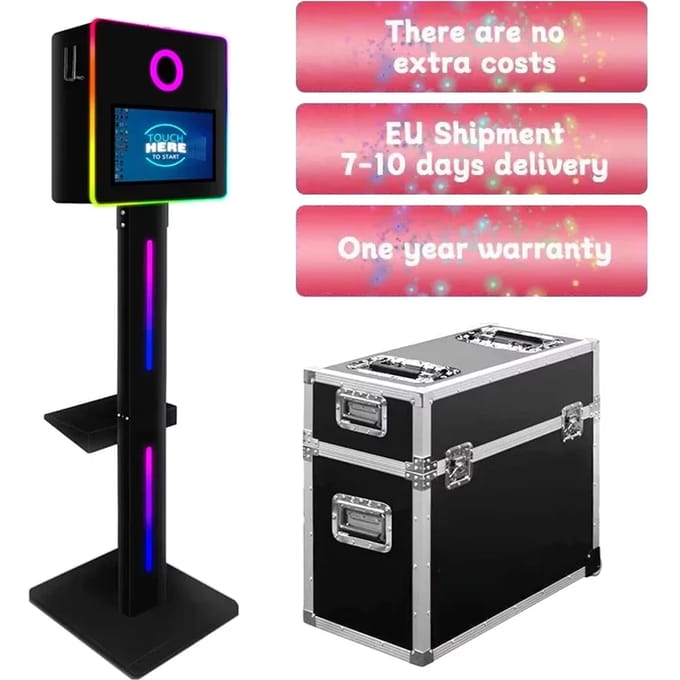 Draagbare 15,6-inch selfie-booth behuizing, draagtas, exclusief camera en printer.