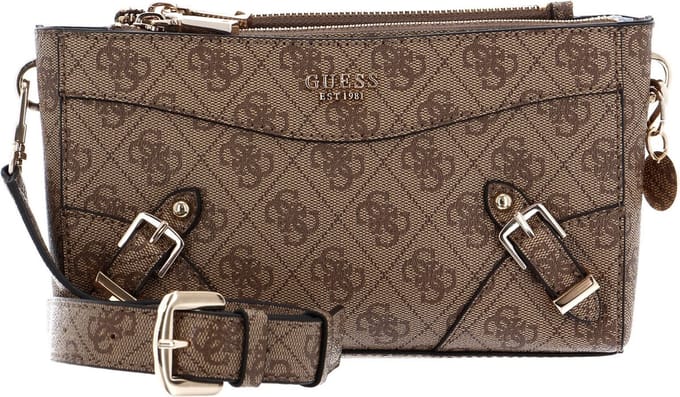 GUESS Schoudertas Didi Mini Double Compartment Top Zip Latte Logo Lichtbruin