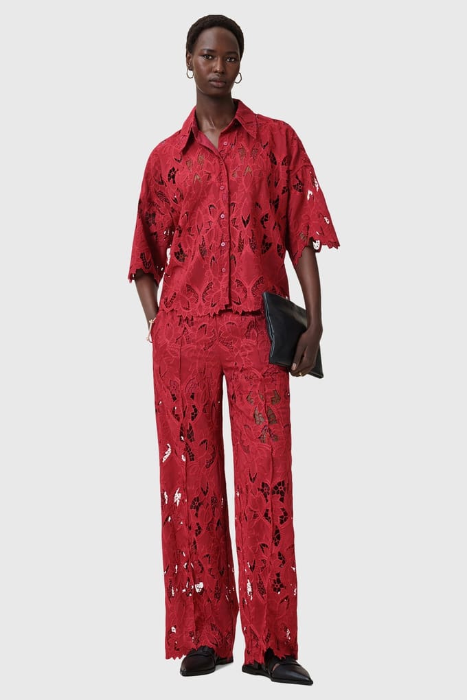 AllSaints Charli Emb Trouser Burnt Brick Red Taglia: 2 | Pantaloni Outlet | Donna | Rosso