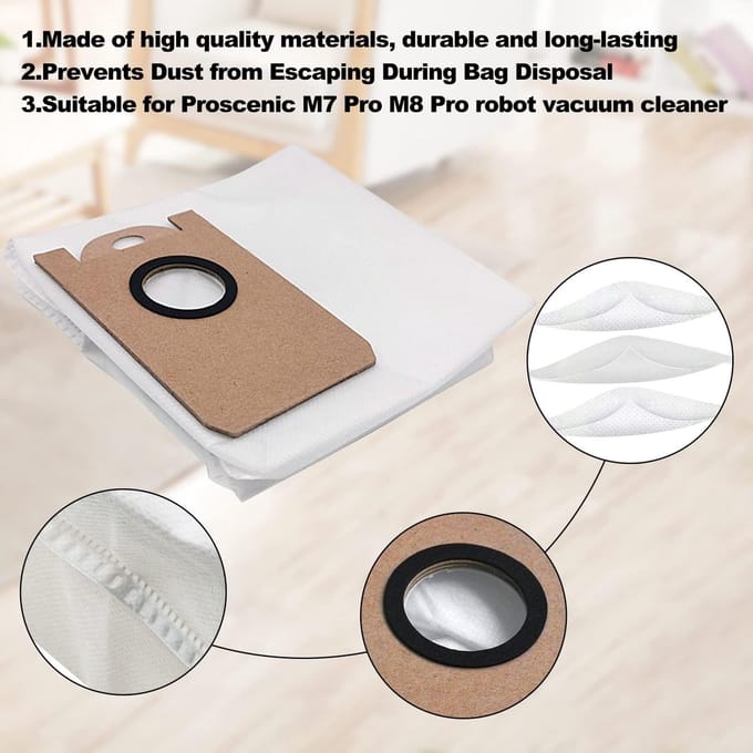 Allecto - Stofzakken - 6 Pack - Lekvrij - Grote Capaciteit - Voor Proscenic M7 Pro - Stofzuiger Accessoire