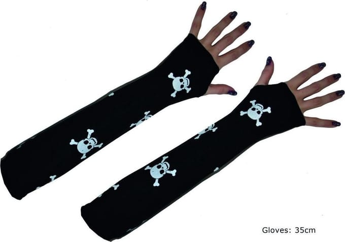 Lange vingeloze skelet handschoenen met schedels