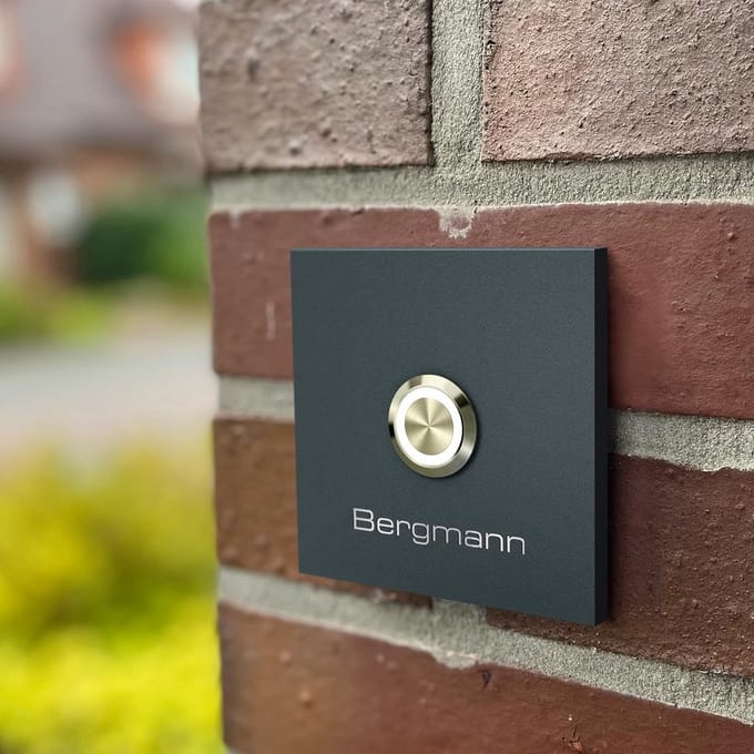 Vierkante RVS Deurbel Antraciet - Inclusief Naambepaling en LED Verlichting