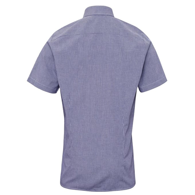 Premier Heren Micro Gingham geruit katoenen overhemd met korte mouwen (Marine / Wit)
