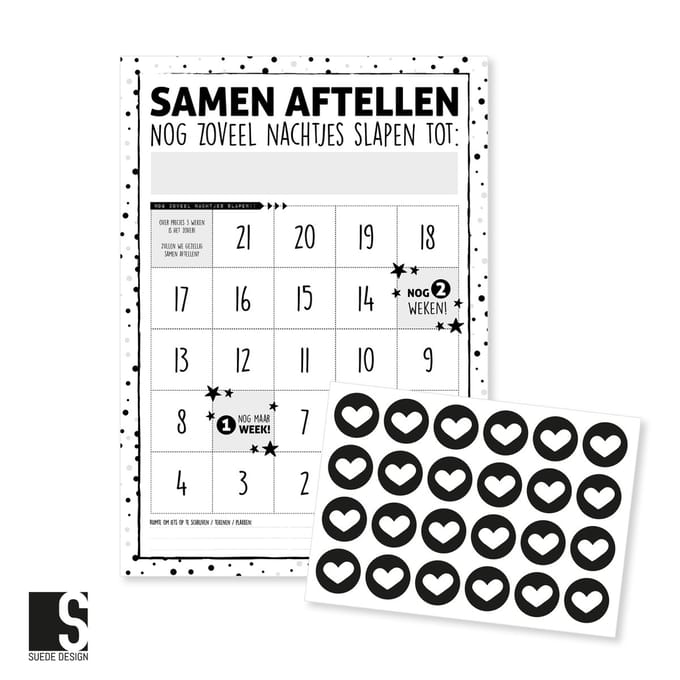 Aftelposter Samen aftellen | Blanco zelf invullen | Suede design aftelkalender A4