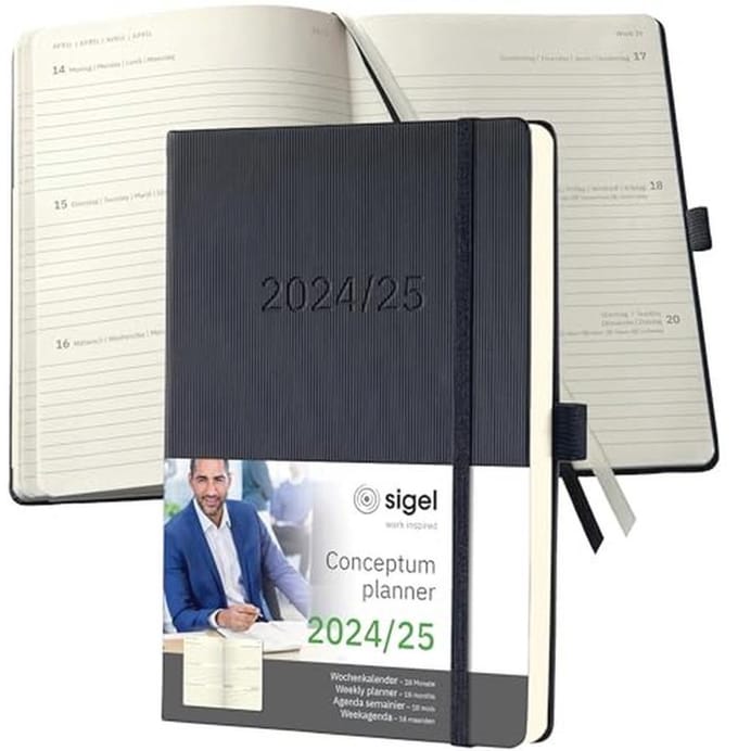 Wochenkalender 2024/2025 A5 - zwart - Hardcover - 2 pagina's per week - 256 blz.