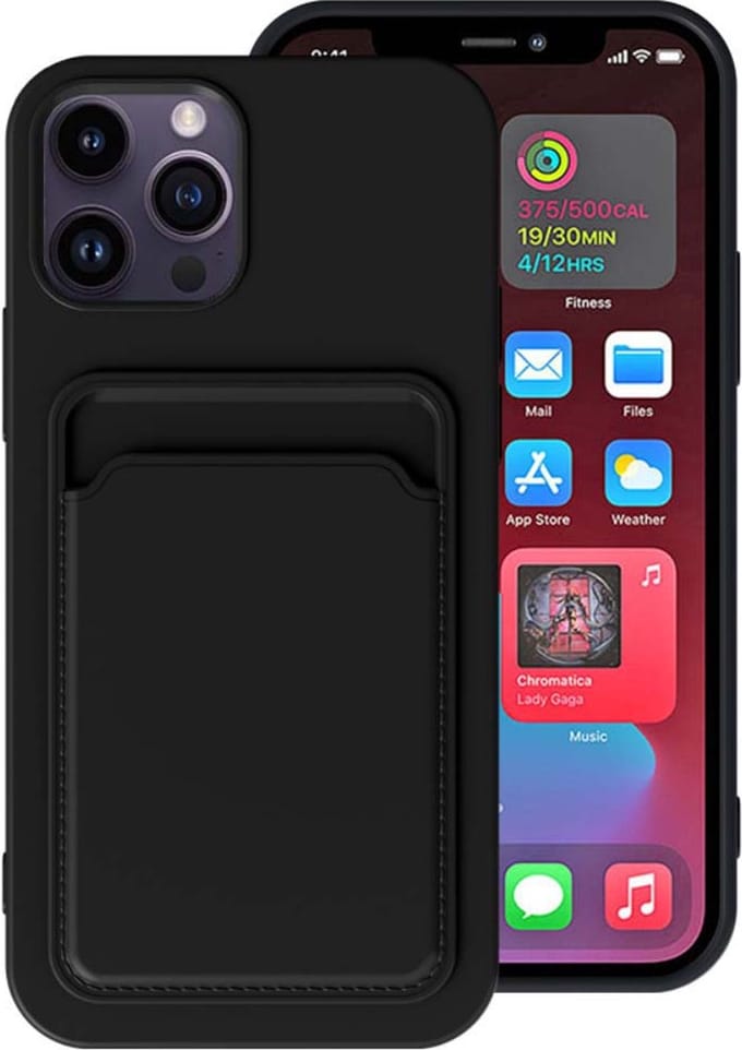 Smartphonica iPhone 13 Pro Max siliconen hoesje met pashouder - Zwart geschikt voor iPhone 13 Pro Max