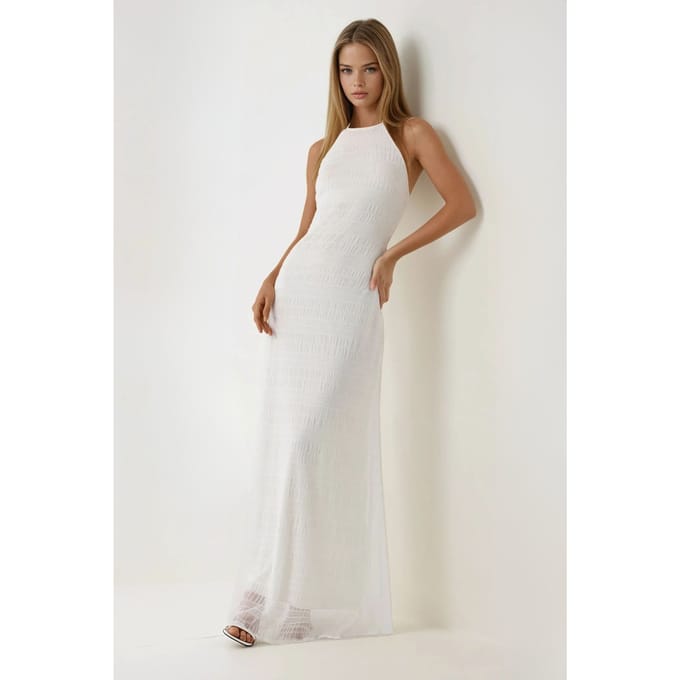 Gestructureerde Halter Maxi Jurk
