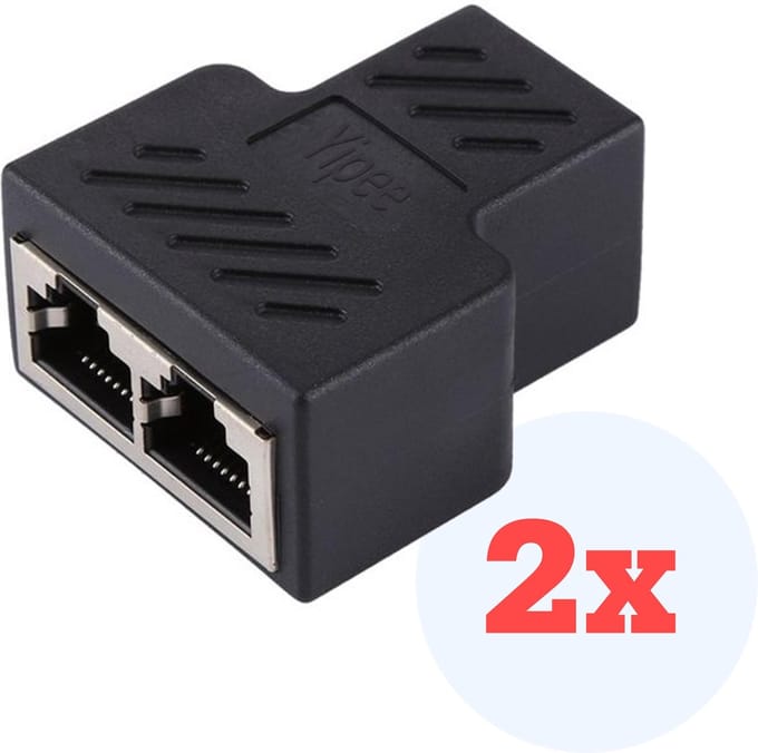 Yipee - Ethernet Splitter / Netwerk Splitter - RJ45 - Set van 2 stuks - Zwart