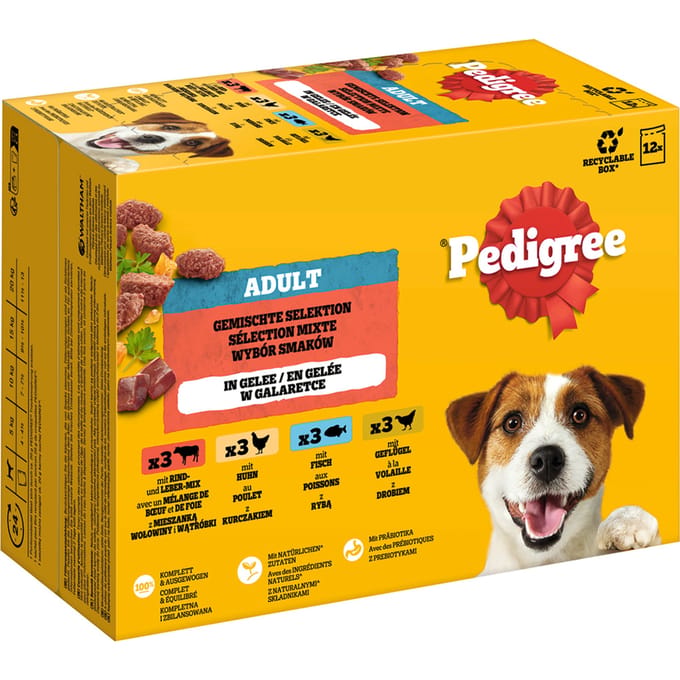 Pedigree Maaltijdzakjes Multipack - Voordeelpakket: Gemengde selectie in gelei (4 soorten) 96 x 100 g