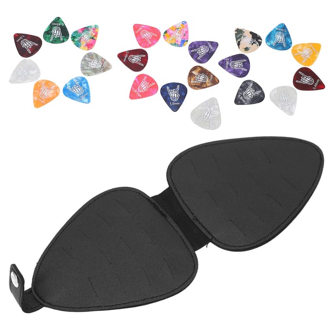 Gitaarplectrumtas Grote Capaciteit Krasbestendig PU Leer Fijne Afwerking 22 stuks Gitaarplectrums black