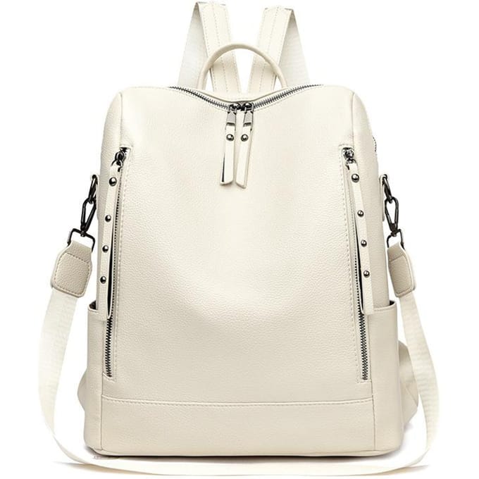 Sac à dos en cuir souple grande capacité pour étudiant, cartable pour ordinateur, sac à dos tendance à bandoulière white