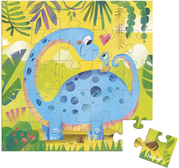 Janod - Puzzelkaart - Dino moeder en kind